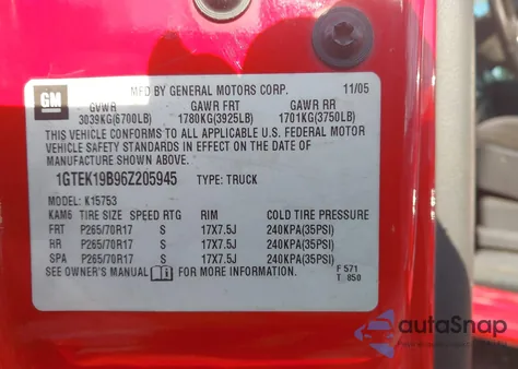 2006 GMC Sierra 1500 Sle2 из США, поврежденный, VIN 1GTEK19B96Z205945